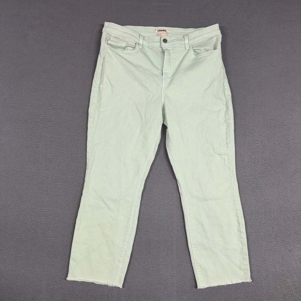 L'AGENCE Jeans Women 32 Mint Green Sada High Rise Cropped Slim Raw Hem Denim
